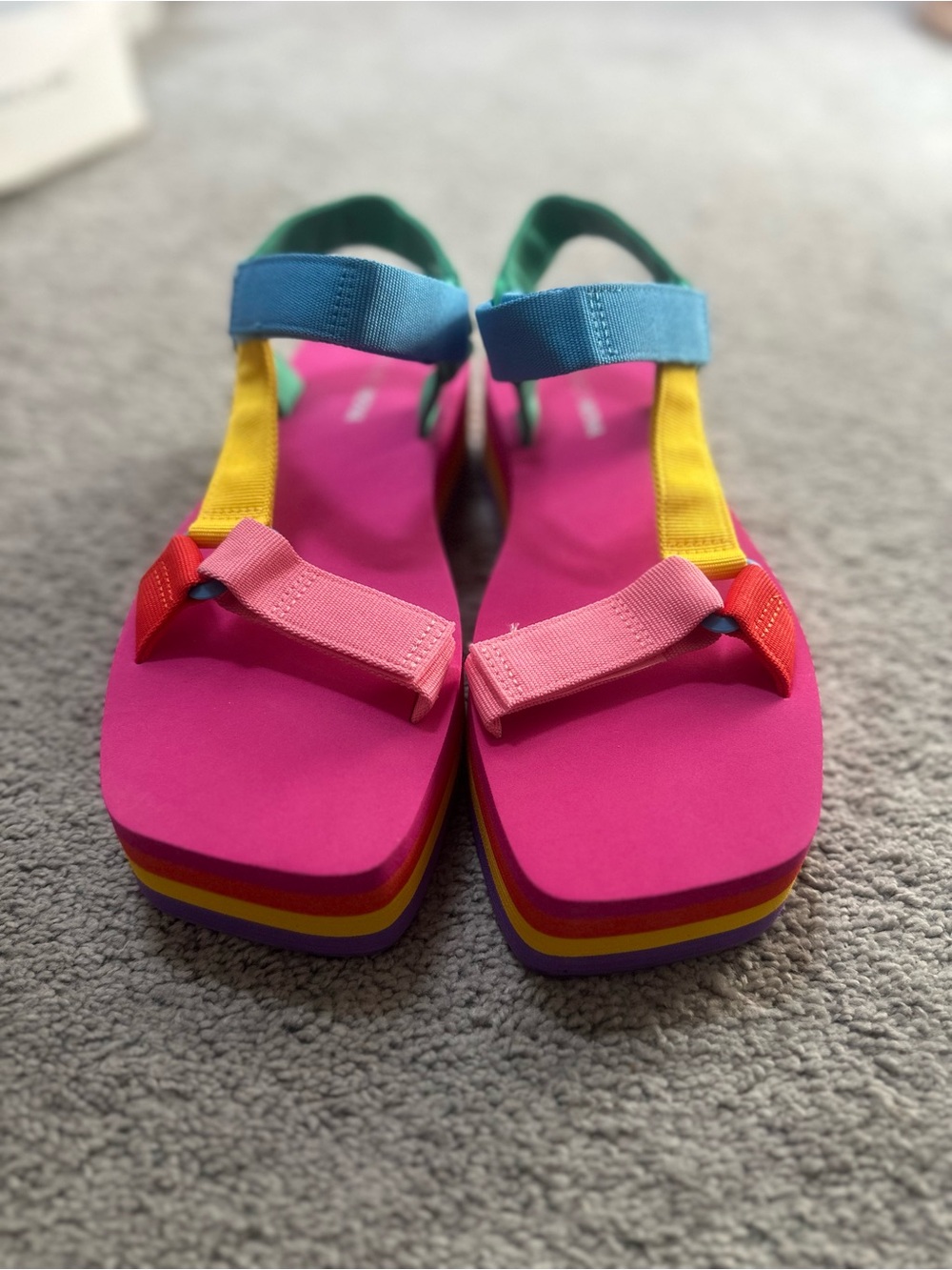 Fashion Nova Pink Multi-Stripe Platform Sandals